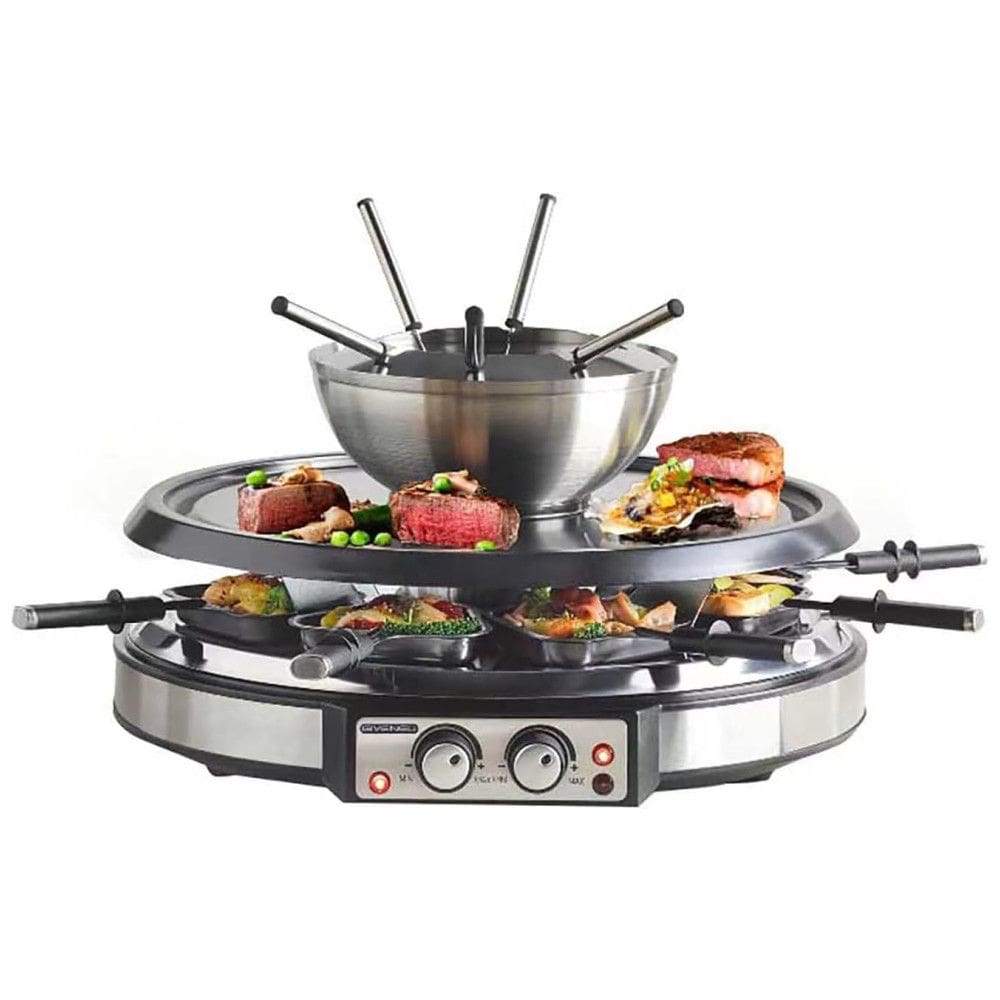 GIVENEU Panela de Fondue Elétrica Profissional Multifuncional com 8 Garfos Aço Inoxidável, 110V, 1500W, Prata