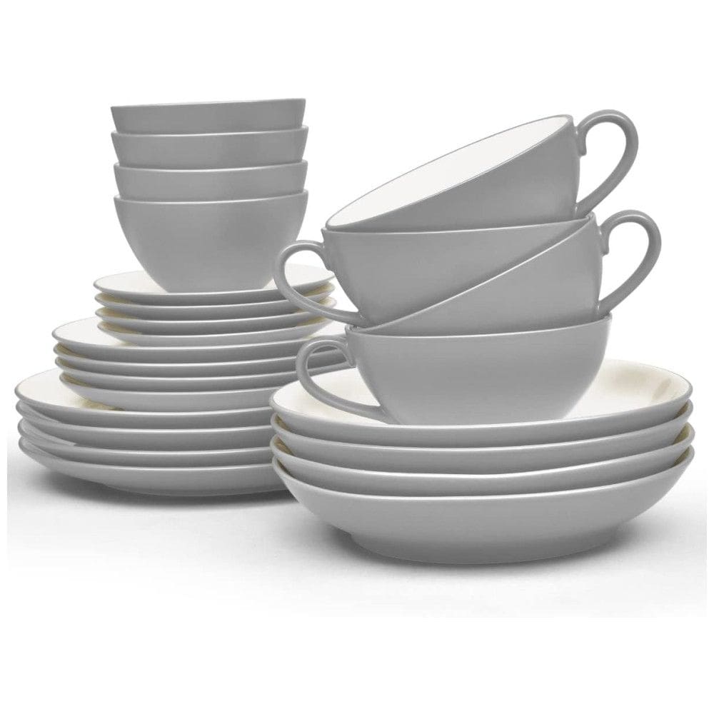 Aparelho de Jantar para Todas as Ocasiões com 24 Peças, Formato Redondo e Material de Cerâmica, Noritake, Cinza
