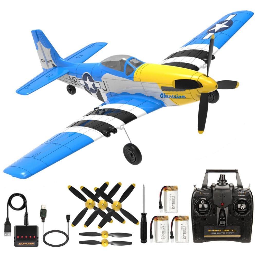 Avião de Controle Remoto de 4 Canais com Giroscópio de 6 Eixos com Sistema de Estabilização Automática e Acessórios, ANTSIR P51 Mustang