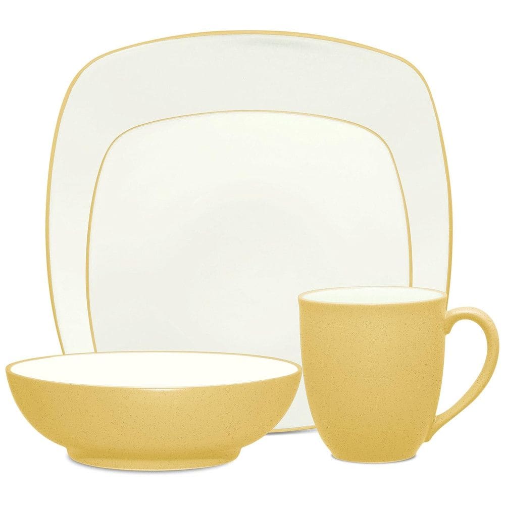 Aparelho de Jantar de Cerâmica Clássica e Durável para o Dia a Dia com 4 Peças, Formato Quadrado e Material de Cerâmica, Noritake 8065-04P