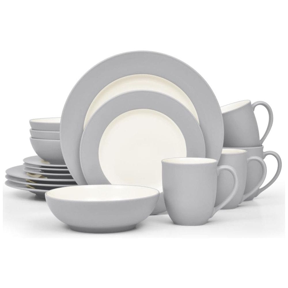 Aparelho de Jantar para Todas as Ocasiões com 16 Peças, Formato Redondo e Material de Cerâmica, Noritake, Cinza