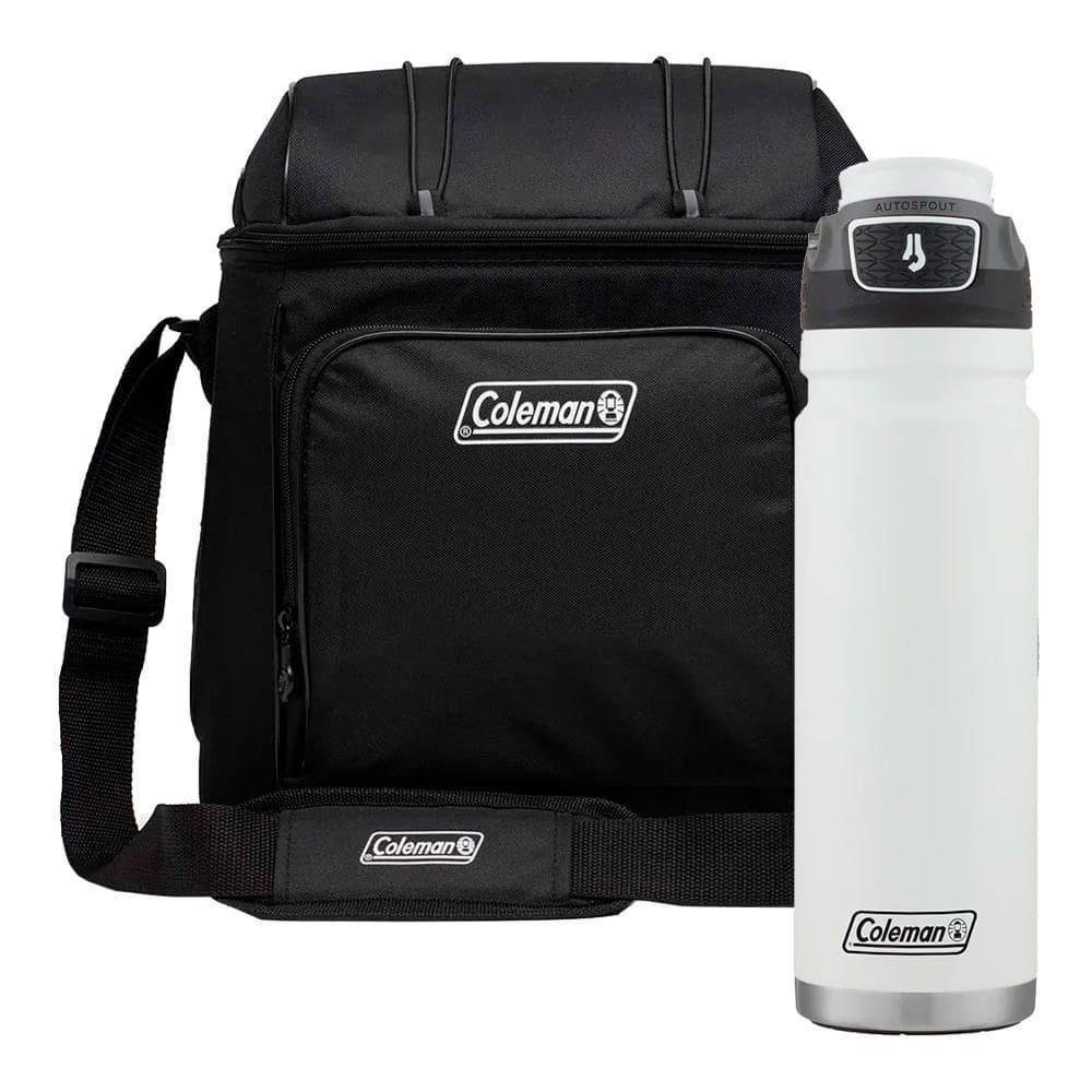 Kit Camping Coleman - Bolsa Térmica Chiller? 30 Latas Preta E Garrafa Térmica Autospout® 709ml Branco