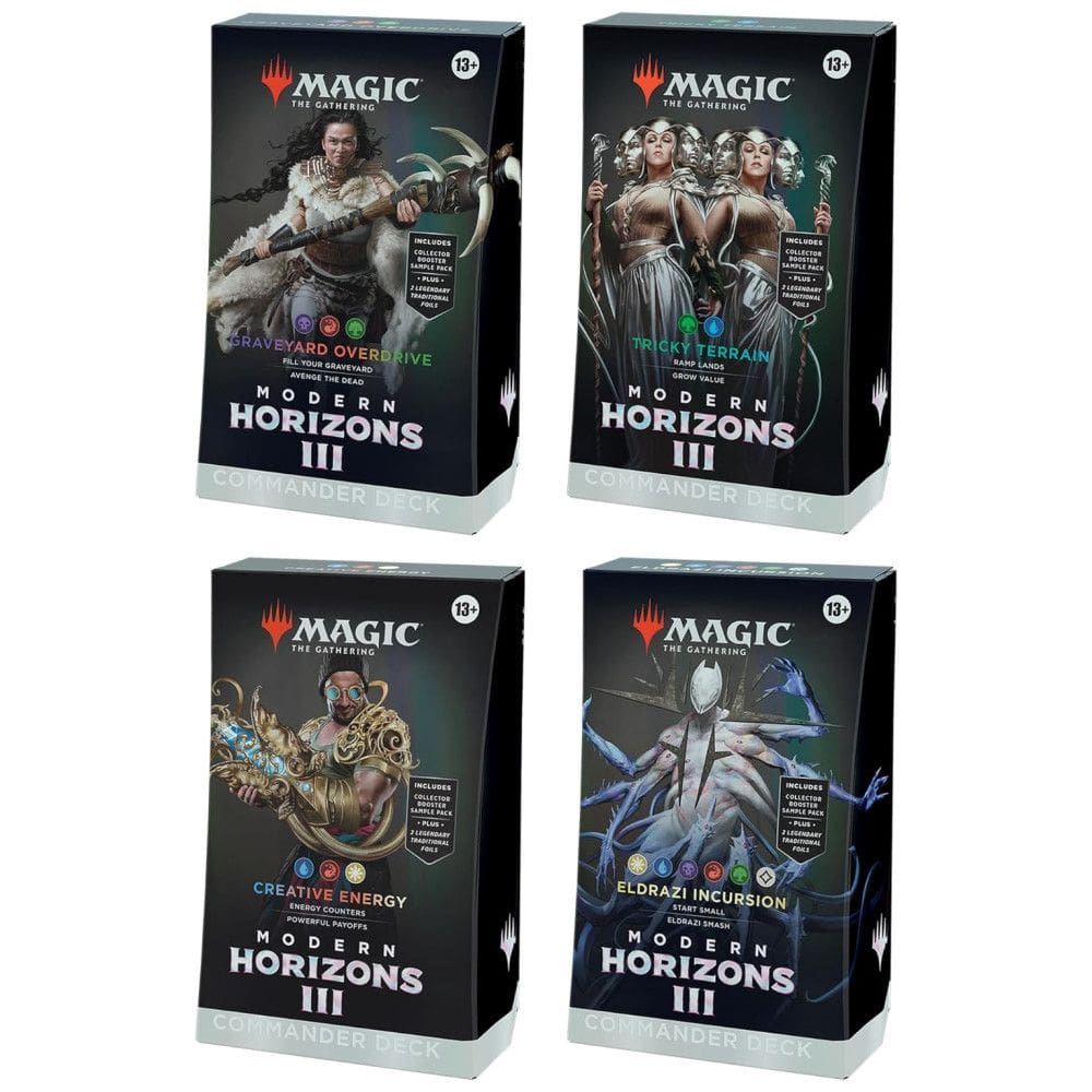 Magic: The Gathering Modern Horizons 3, Decks de Comandante, Inclui Todos os 4 Decks Overdrive do Cemitério, Terreno Tricky