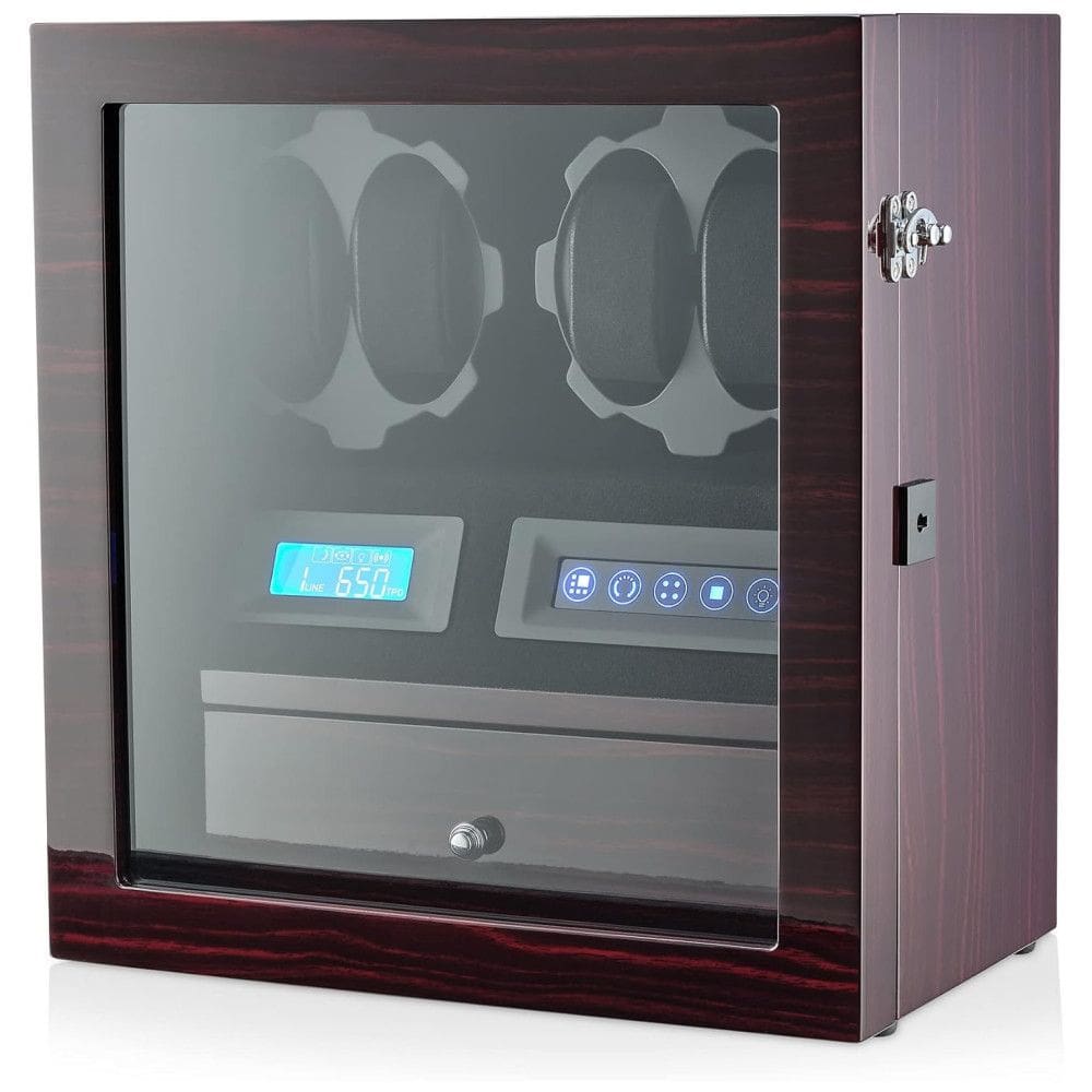 Caixa, Estojo Rotativo Automático para Relógios com Luz e Painel de Controle, 4 Lugares, LEADER WATCH WINDERS X205, Preto