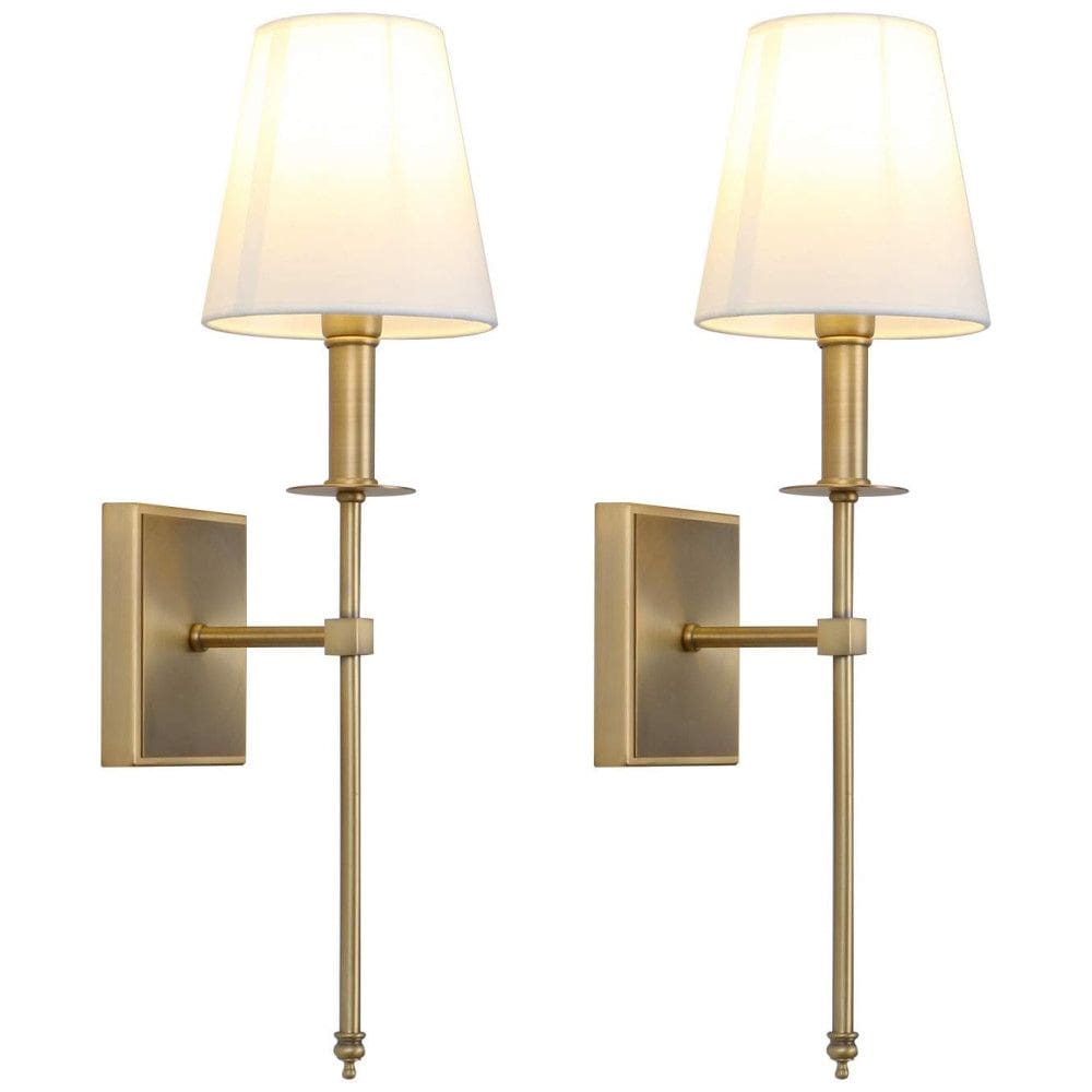 Conjunto de Luminária de Parede com 2 Peças, Estilo Industrial Rústico Clássico, Abajur de Tecido Alargado, 220V, Permo Y800, Dourado
