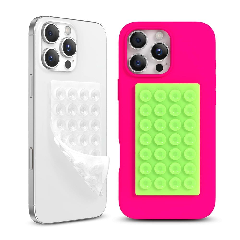 Capa de telefone com ventosa de silicone Mount COFFKER, pacote com 2 unidades, verde neon e transparente