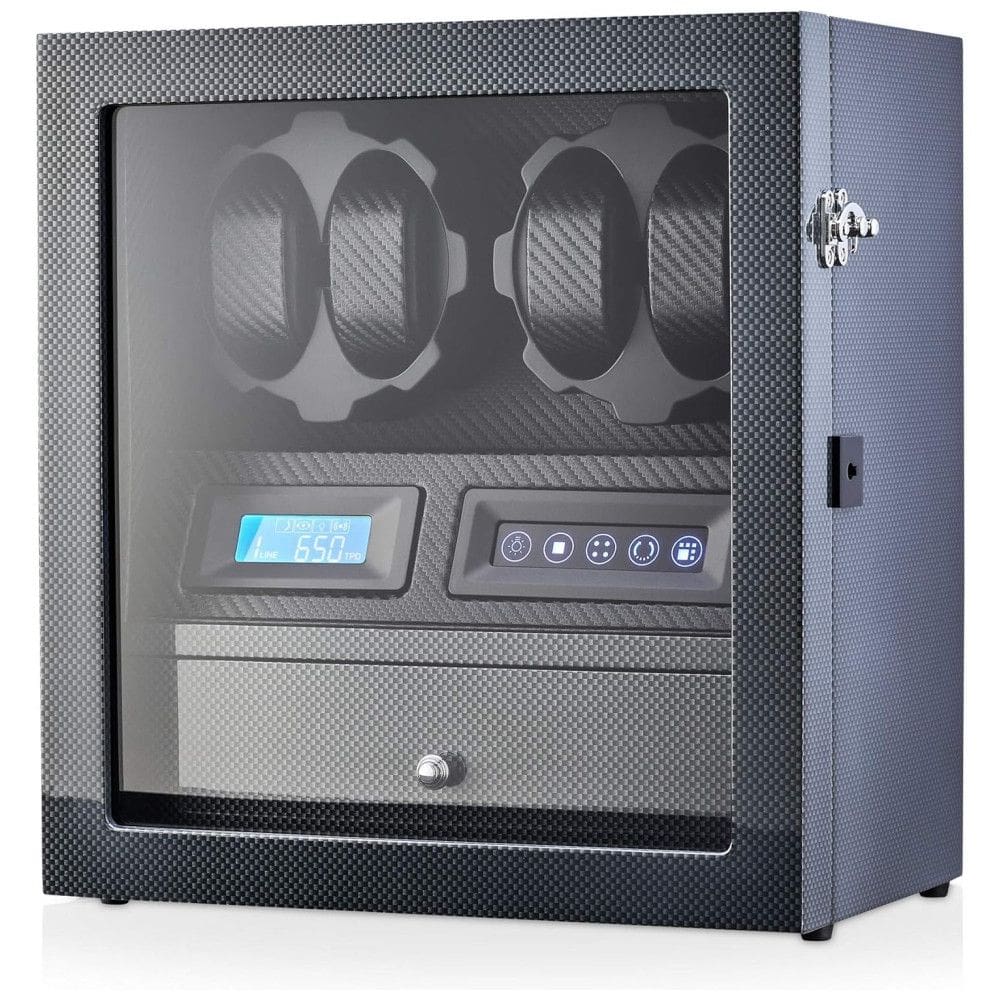 WATCH WINDERS Caixa, Estojo Rotativo Automático para Relógios com Luz e Painel de Controle, 4 Lugares, Preto