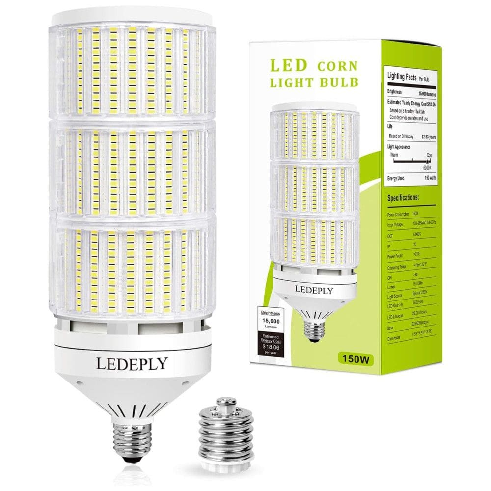 Lâmpada 500W 1000 Lumens 6000K Branca com Base, 1 Unidade, LEDEPLY LED Corn Light Bulb E26, E39 100W, Branco