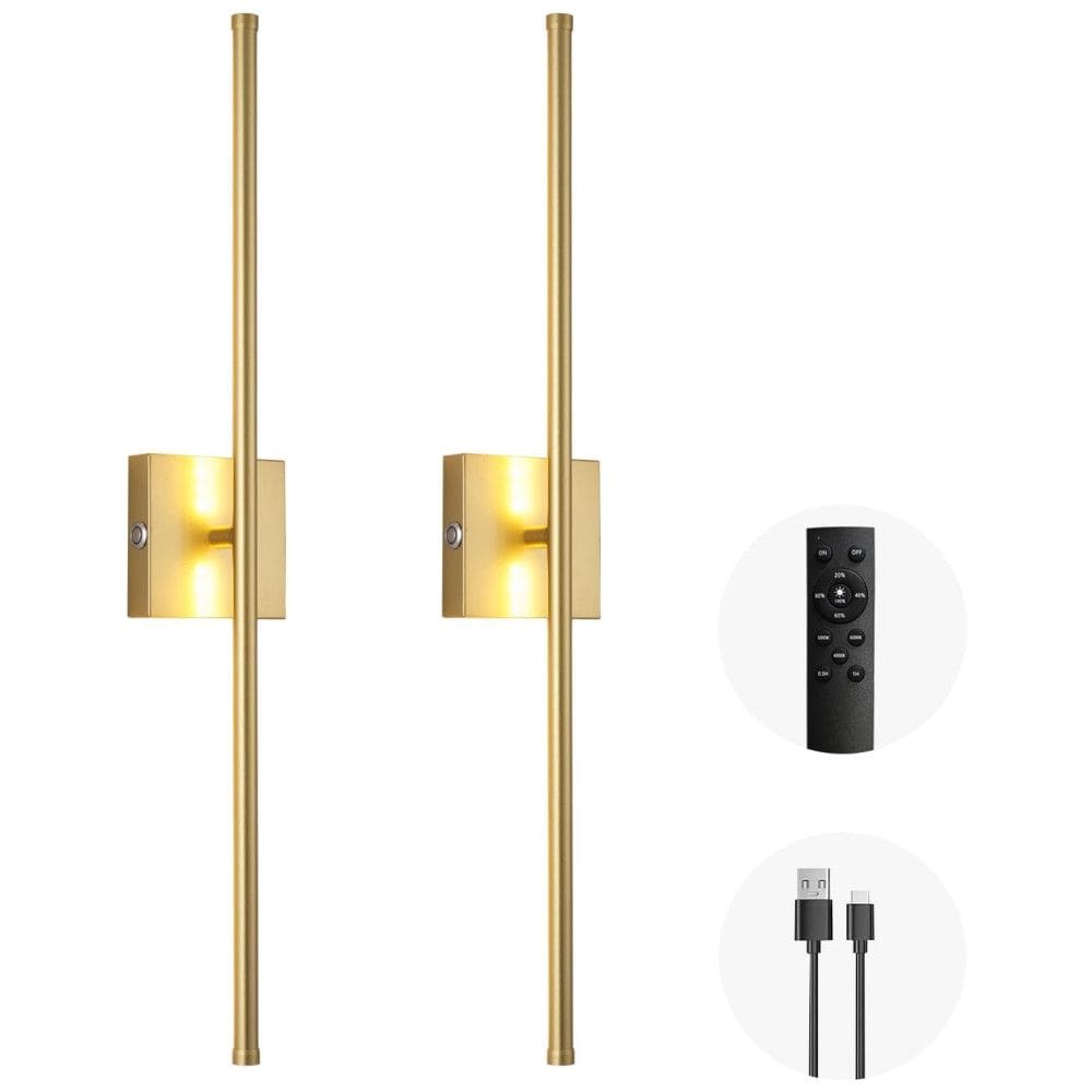 Conjunto de Luminária de Parede Sem Fio com Rotação de 360°, Controle Remoto, Tamanho 70 cm e Bateria Recarregável USB 110V