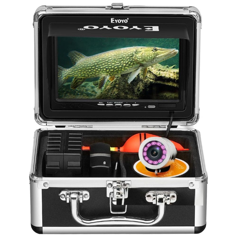 Câmera de Pesca Subaquática Portátil à Prova d com Monitor, Luzes Infravermelhas, Cabo 30 M e Cartão SD de 8GB, EYOYO, Preto