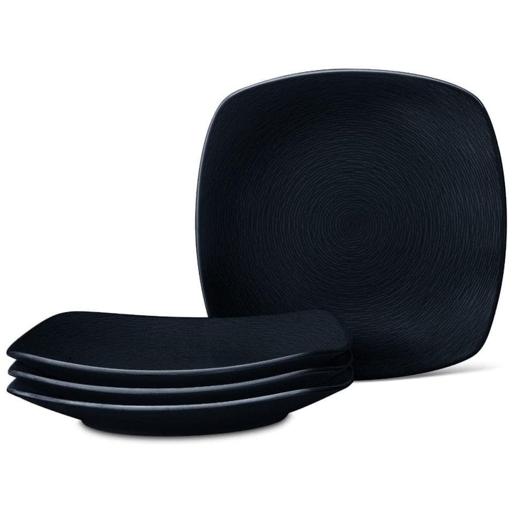 Conjunto de Pratos para Jantar com 4 Peças, Formato Quadrado, Material de Porcelana e Designer em Círculos Concêntricos em Espiral