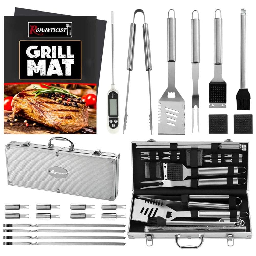 Kit Churrasco na Grelha 23 Peças de Aço Inoxidável, Termômetro e 2 Tapetes com Estojo de zenamento, ROMANTICIST XINGTAI S20 B01 2, Prateado