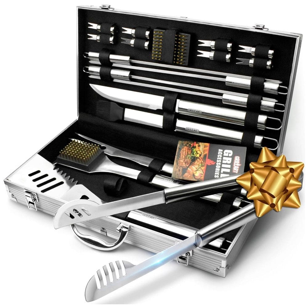 Kit Churrasco na Grelha 19 Peças de Aço Inoxidável com Estojo de zenamento, GRILLART COMINHKPR135822, Prateado