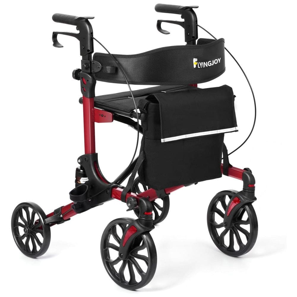 Cadeira de Rodas Portátil com Encosto Largo, Rodas 20cm, Suporte para Copo e Bengala, até 136 kg - Vermelho