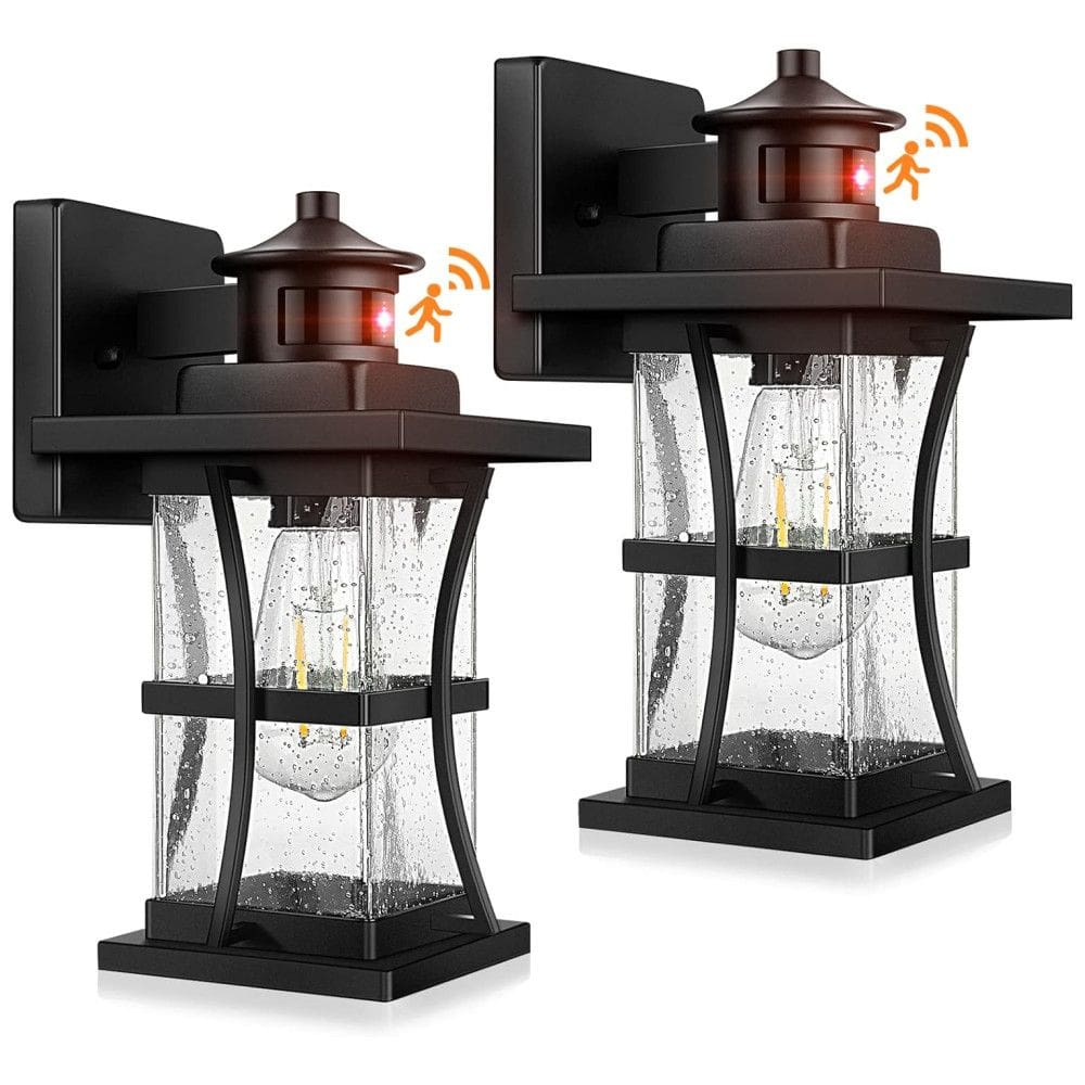 Frelli Arandela Luminária Clássica Externa de Parede à prova dágua com Sensor, Base E27, 2 Unidades, FRELII B06060PG2PK, Preto