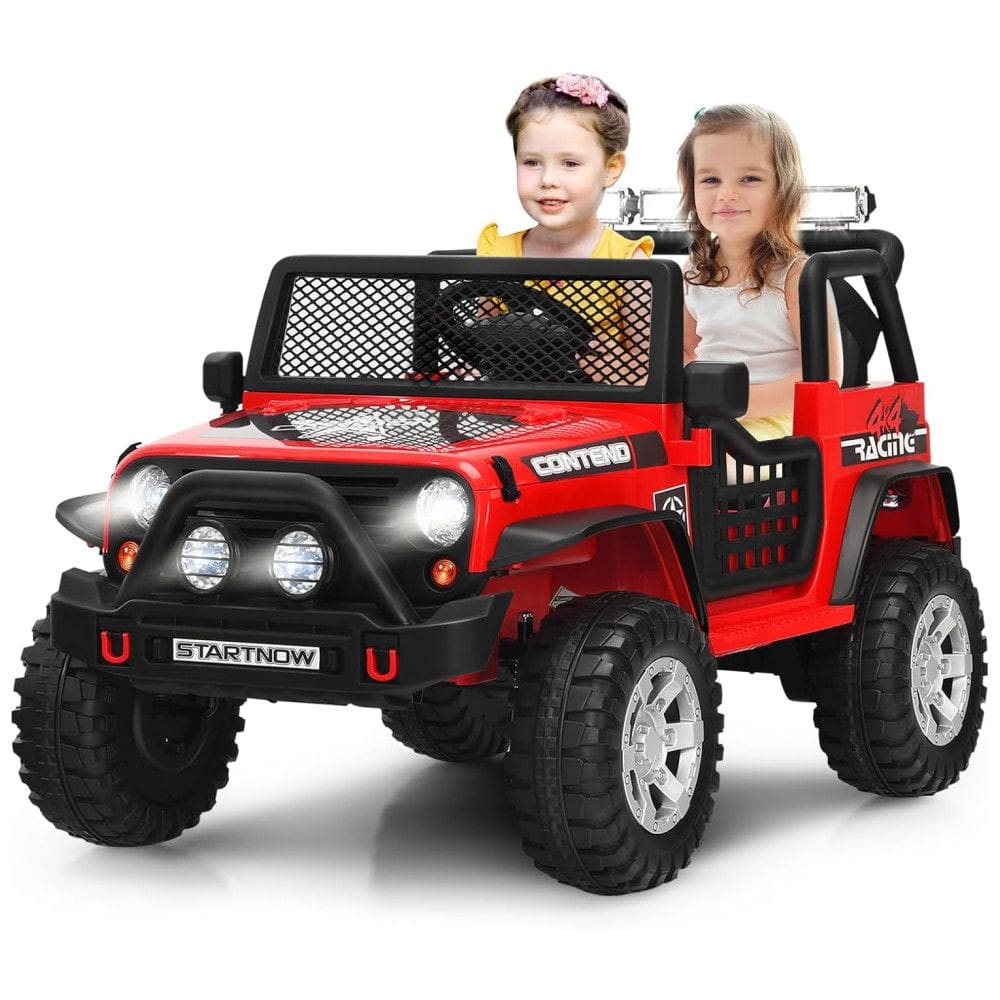 Costzon Kids Carro, Carrinho Elétrico Infantil Off Road a Bateria 12V 2 Assentos com 2 Velocidades e MP3, Vermelho