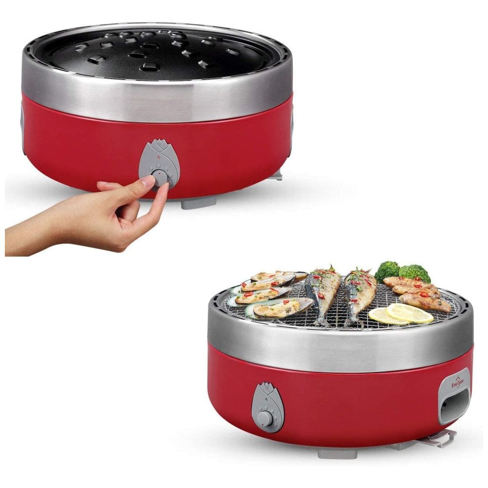 Churrasqueira a Carvão Portátil com Ignição Elétrica a Bateria, Cor, FRESHORE JA BG01, Vermelho