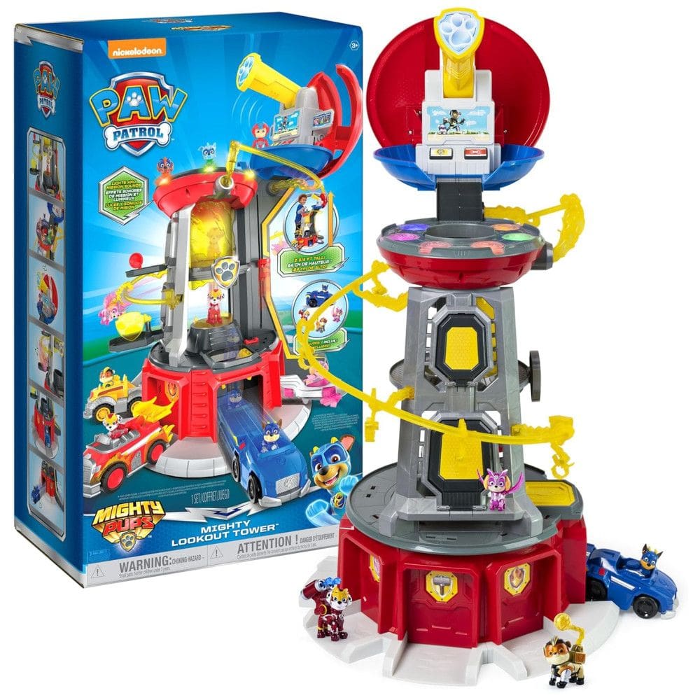 Patrulha Canina: Torre de Vigia Poderosa com 4 Figuras de Ação Exclusivas, Carro de Brinquedo, Luzes e Sons - para Crianças a partir de 3