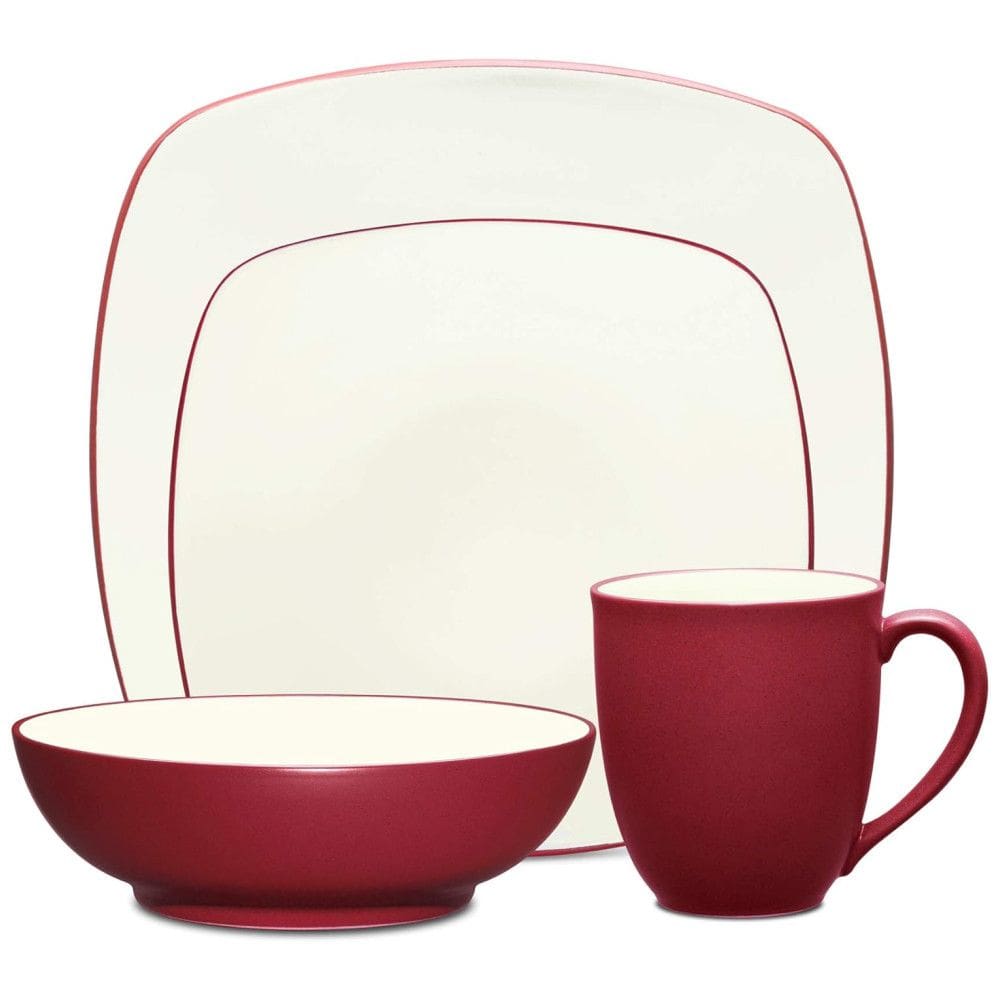 Aparelho de Jantar de Cerâmica Clássica e Durável para o Dia a Dia com 4 Peças, Formato Quadrado e Material de Cerâmica, Noritake 8045-04P