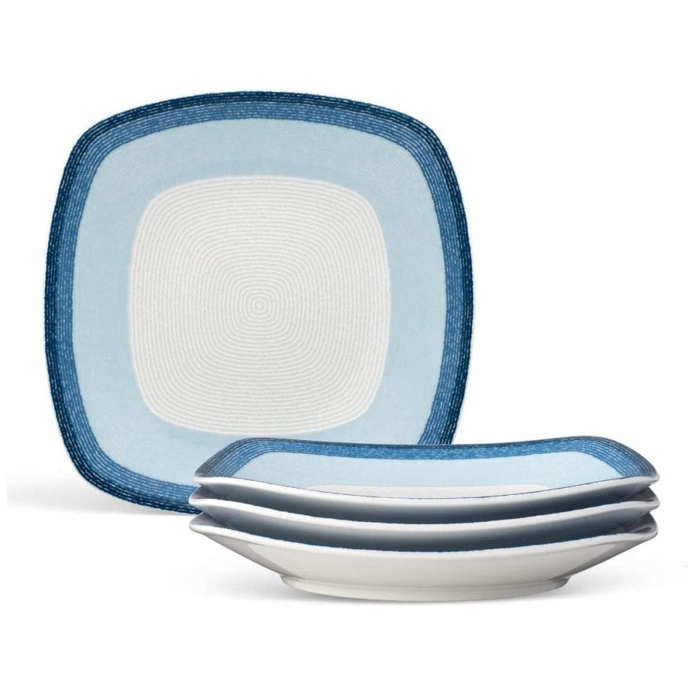 Conjunto de Pratos para Salada e Sobremesa com 4 Peças, Formato Quadrado e Material de Porcelana, Noritake G020-588D, Branco e Azul