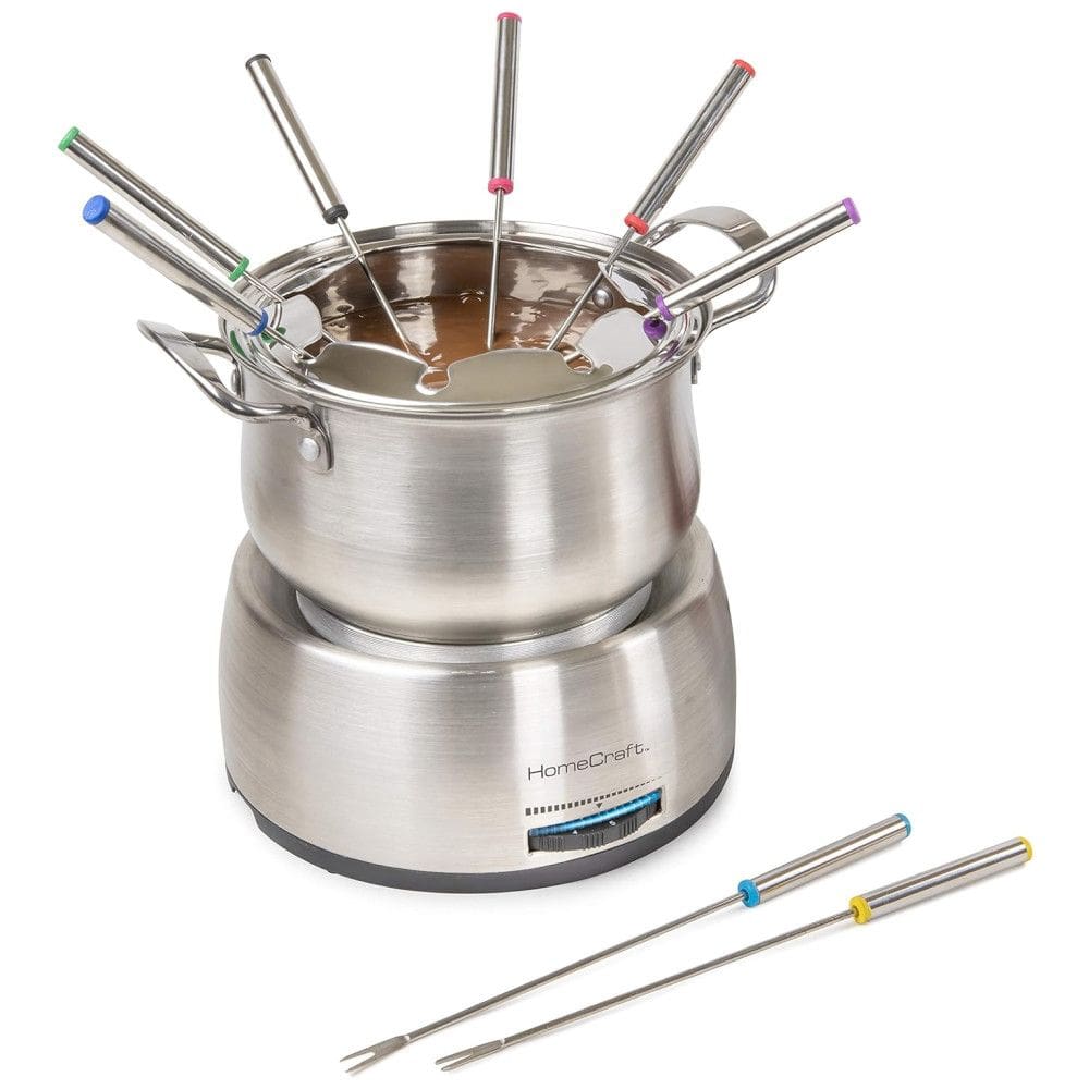 HomeCraft Panela de Fondue Elétrica com 8 Garfos Aço Inoxidável, 110v, NOSTALGIA HCFP8SS, Prateado