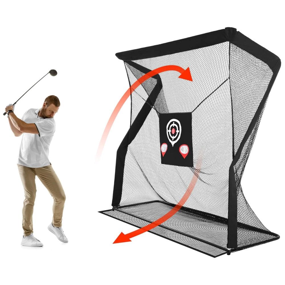 Rede de Treino para Golfe de 2,4m x 2,4m com Retorno Automático de Bola e Equipada com Vários Alvos Estrategicamente Posicionados para