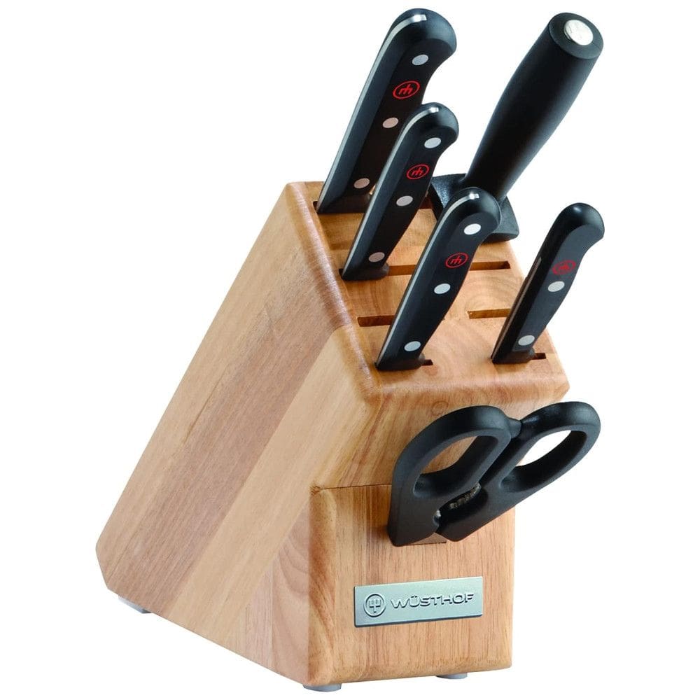 Conjunto de Facas em Aço Inoxidável com Afiador Embutido e Bloco de Bancada 7 Peças, WSTHOF 1777, Preto