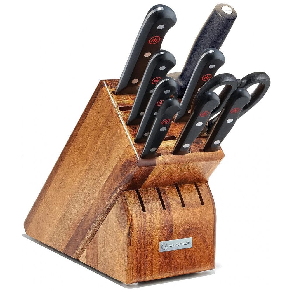 Conjunto de Facas WSTHOF em Aço Inoxidável com Afiador Embutido e Bloco de Bancada 10 Peças, Preto