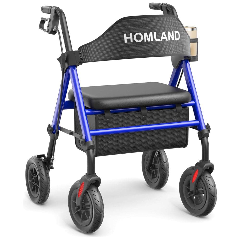Andador Dobrável para Idoso, com Assento, Rodas Grandes de 20 cm para Todos os Terrenos, Altura Ajustável e Suporta até 180 kg, HOMLAND