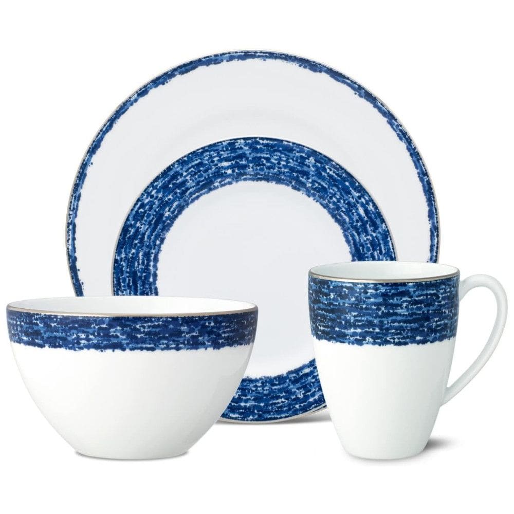 Aparelho de Jantar para Todas as Ocasiões com 4 Peças, Formato Redondo e Material de Porcelana, Noritake 1767-04G, Branco e Azul