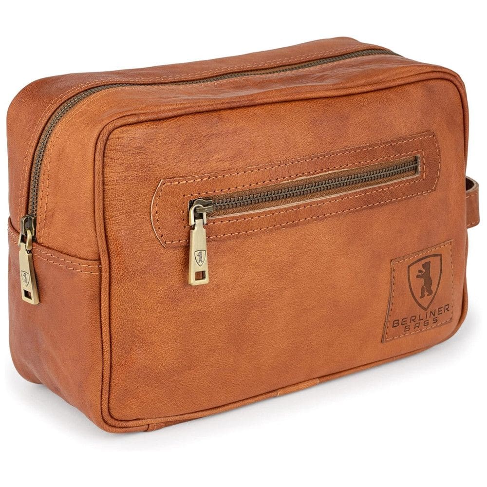 Necessaire Masculina Vintage de Couro, Conhaque, BERLINER BAGS, Marrom