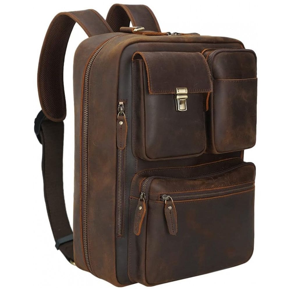 Mochila Masculina para Laptop, Conversível para Bolsa de Mão, TIDING, Marrom Escuro