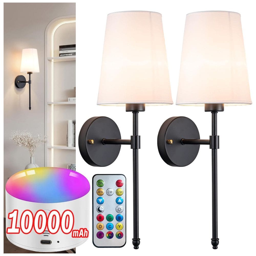 Conjunto de Luminária de Parede, Elegância e Qualidade em sua Casa com 2 Peças, Estilo Moderno, Controle Remoto e Abajur de Tecido Branco