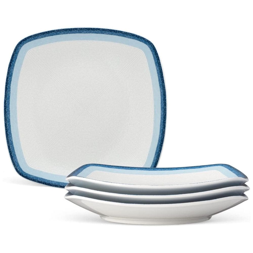 Conjunto de Pratos para Jantar com 4 Peças, Formato Quadrado e Material de Porcelana, Noritake G020-586D, Branco e Azul
