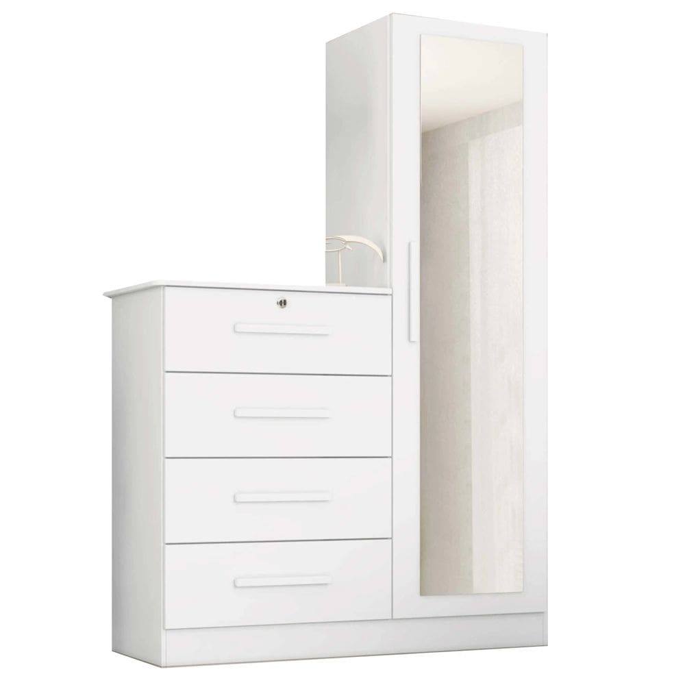 Cômoda Belize 4 Gavetas 1 Porta com Espelho Albatroz Cor Branco