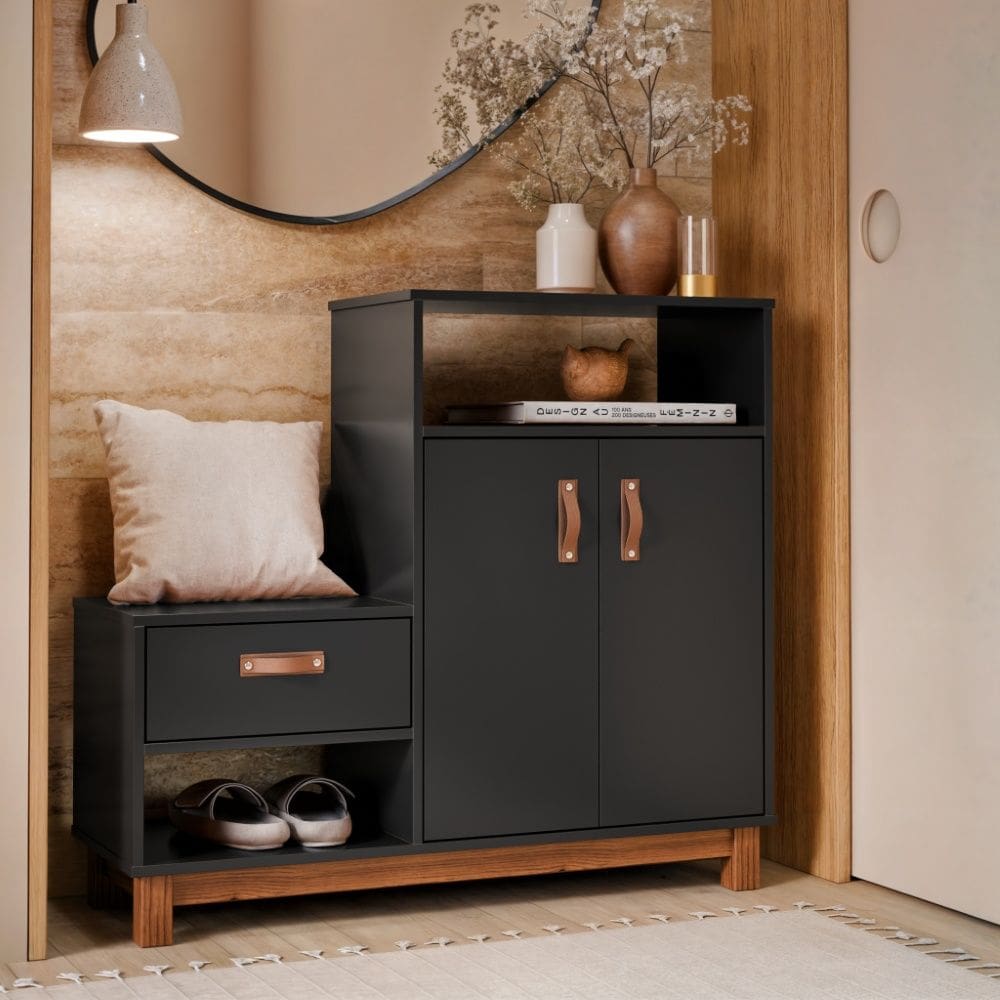 Cômoda Sapateira Organic Preto EJ Móveis