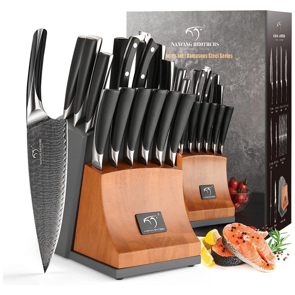 Conjunto de Facas NANFANG BROTHERS em Aço Inoxidável com Bloco de Bancada Multinível, 15 Peças, Preta