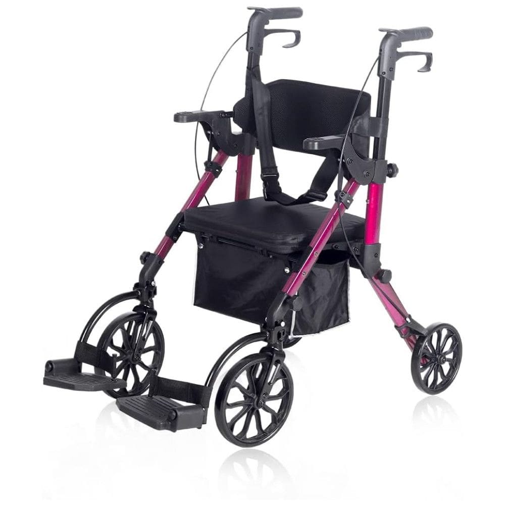 Andador 2 em 1 para Adultos e Idosos de até 136 kg Dobrável com Encosto Reversível, ELENKER, Vermelho