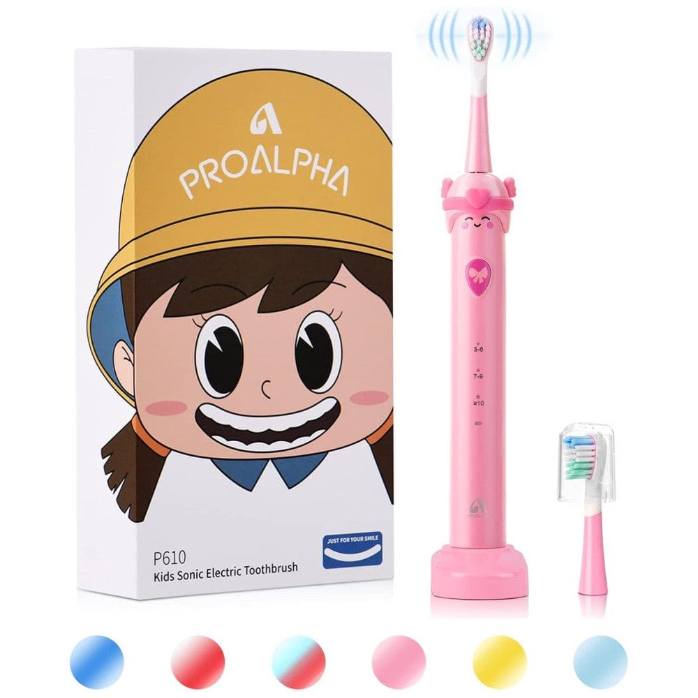 Escova Dental Elétrica Whitening Kids Recarregável USB Sem Fio 2 Cabeças 3 Modos, PROALPHA Sonic, Rosa