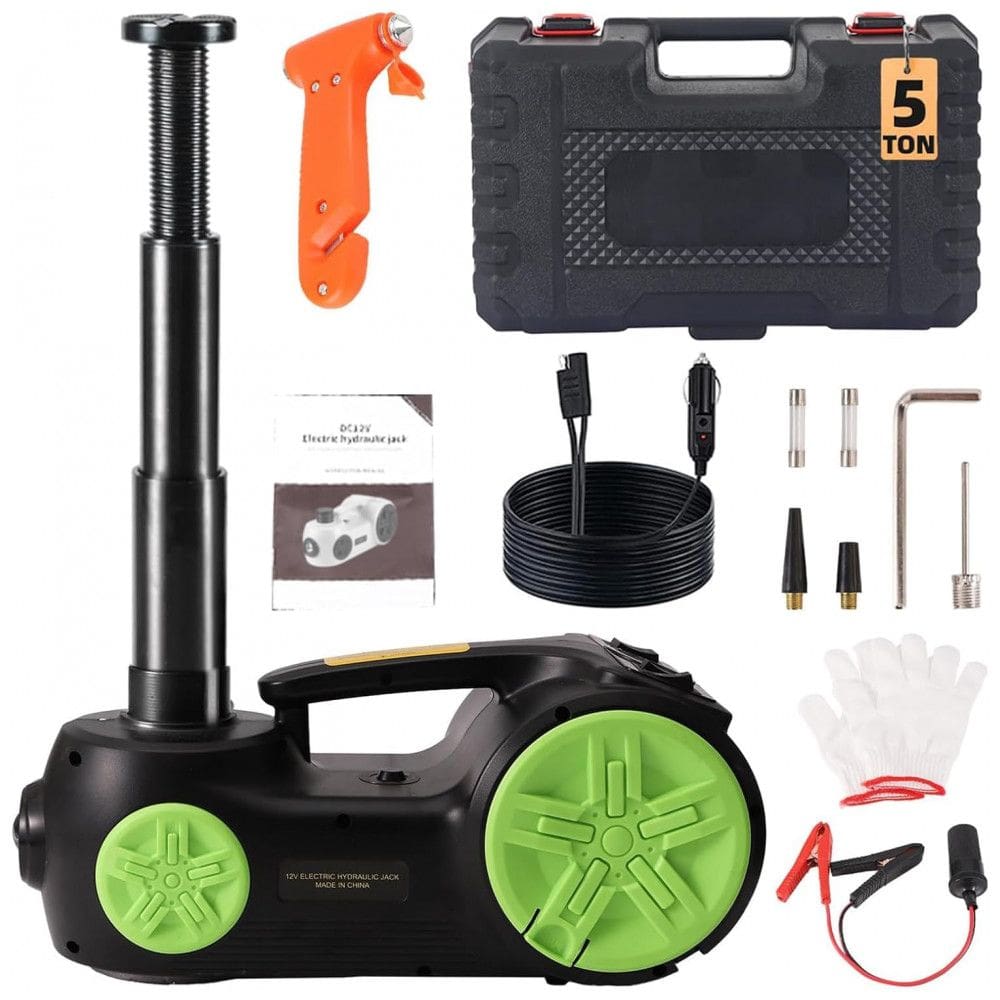 Macaco Elétrico Atualizado 5 Toneladas Elevador Hidráulico com Bomba de Pneus Integrada para Troca de Pneus de Carros de Passeio e SUVs -
