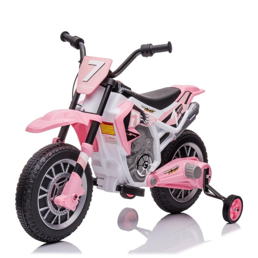 Moto Elétrica Infantil com 2 Velocidades e Rodas de Treinamento, 12V, Aokoy, Rosa