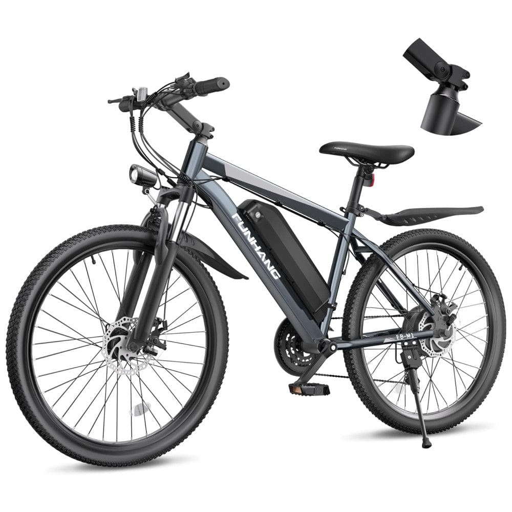 Bicicleta Elétrica Funhang EB-M1 Cinza Prata 26” | Motor 500W (Pico 1000W), Bateria 48V 374,4Wh, 21 Velocidades, Suspensão Dianteira