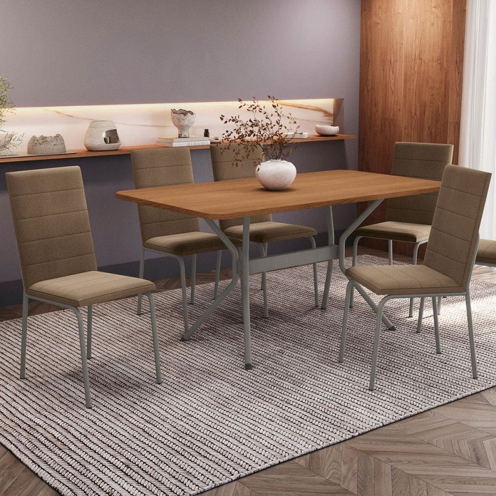 Mesa de Jantar 6 Lugares Vitta Nikel/Cappuccino - Kappesberg