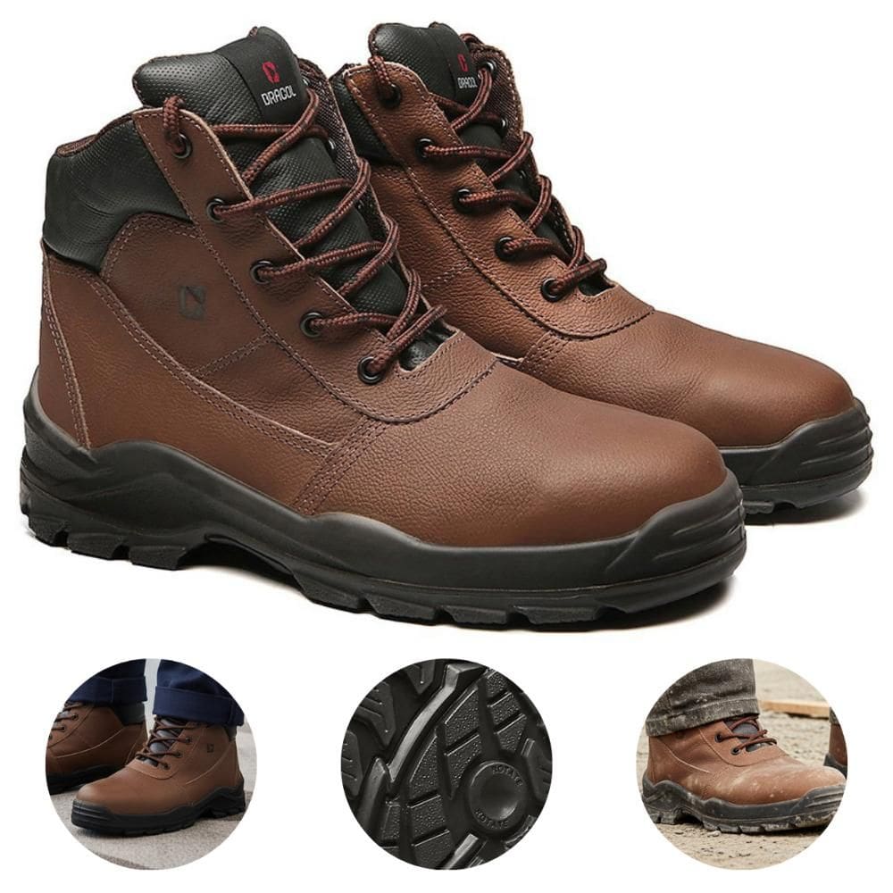 Bota Botina de Segurança Bico Plástico Couro Horizon Araguaia CA 40872 Bracol