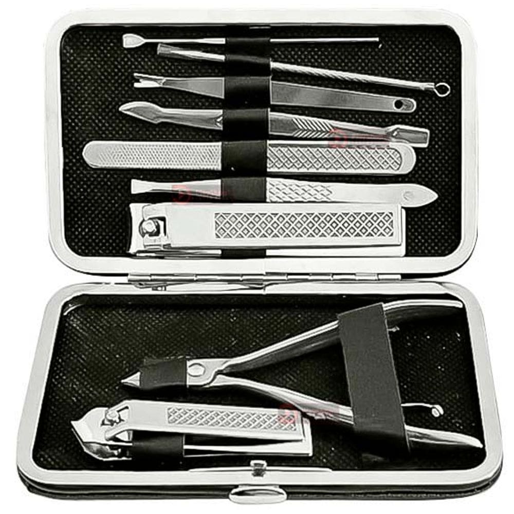 Kit 10 Pç Manicure e Pedicure Com Cortador de Unha, Alicate, Espatula, Cureta Aço Inox