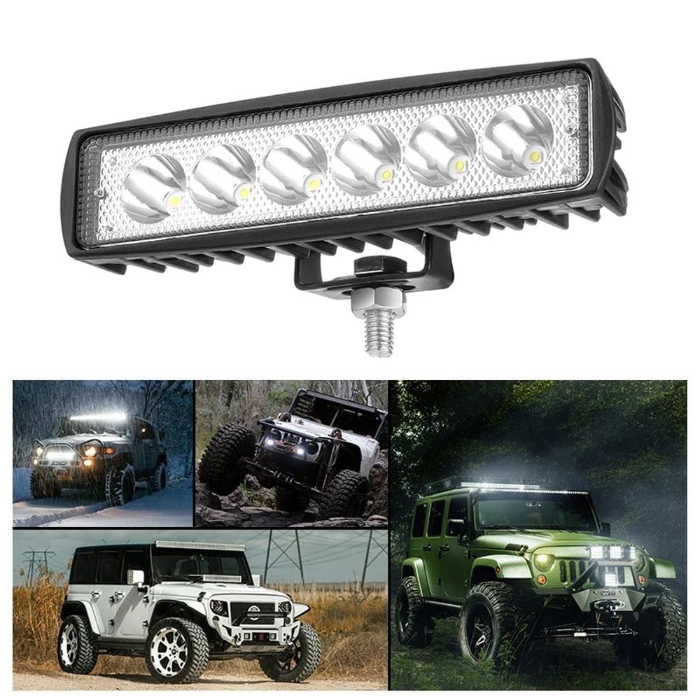 Farol de milha 6 Leds 18w Led Retangular Universal Branco Frio Carro Moto Off Road Trator Caminhao Onibus Suv Trilhas
