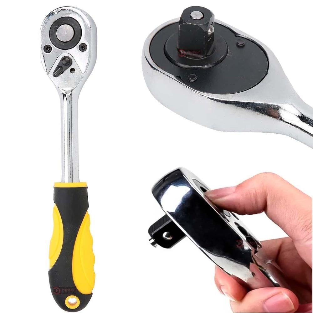 Chave Catraca Reversível Reforçada 1/2 Polegadas de Aço Cabo Emborrachado, para Soquete E Bits