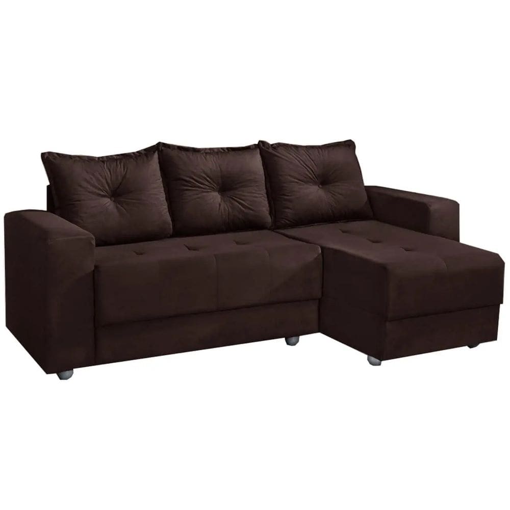 Sofá Florença 3 Lugares com Chaise Tecido Suede 200cm Cor Marrom