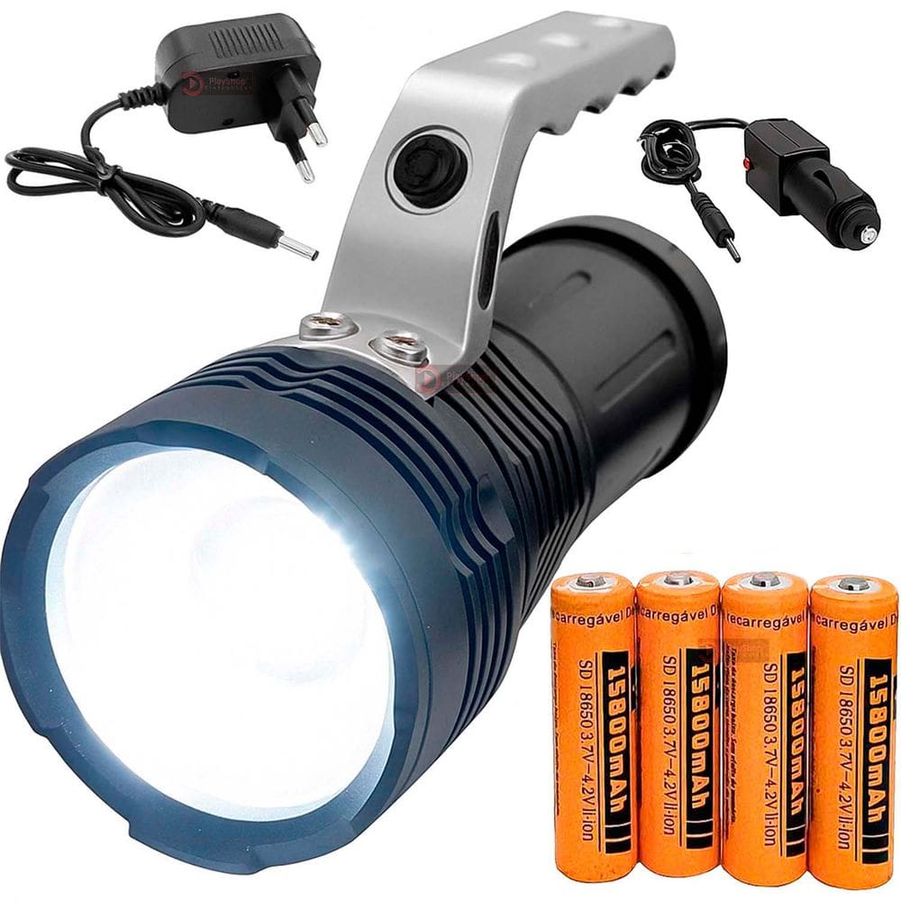 Holofote Lanterna Portátil Recarregável De Alto Brilho Led 2999000 Lumens Farolete Com Power Bank 4 Baterias
