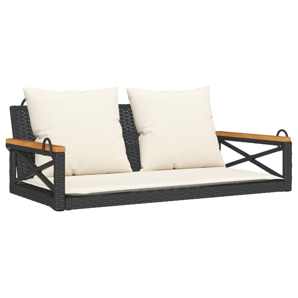 Cadeira Swing Bench VidaXL Black Poly Rattan com almofadas creme